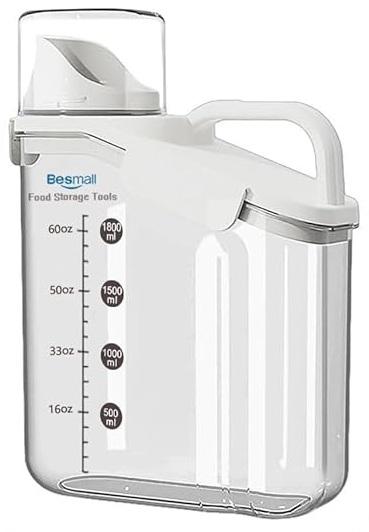 Besmall Cereal Container Storage, 2L Airtight Large Dry Food Storage Containers with Pouring Spout, Measuring Cup for Flour and Grain, BPA Free Plastic Dispenser
