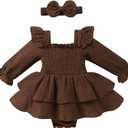 YOUNGER TREE Baby Girl Fall Clothes Infant Long Sleeve Ruffle Romper Dress with Headband Cute Toddler Winter Outfits (18-24 Months, Brown)