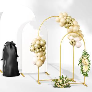 SorelleShoppe Party Arch Backdrop Stand and Cover Set - 7.2ft Gold Balloon Arch Stand and 6ft Photo Background Stand with Solid Base Thick Poles - Multiuse Wedding Arch Frame for Birthday Baby Shower