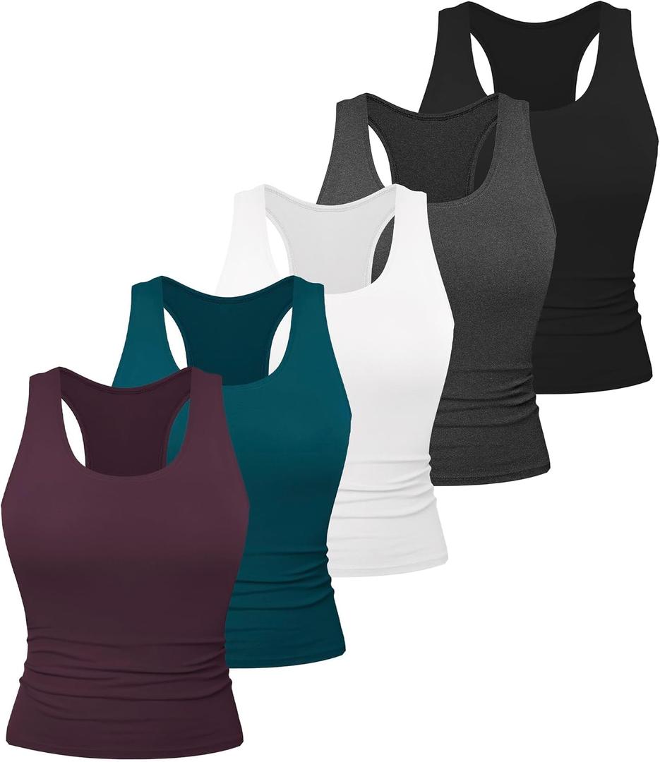Dalavch 5 Pack Women's Workout Racerback Tank Tops Spandex Yoga Athletic Running Gym Sports Crop Tops for Women (XXL)