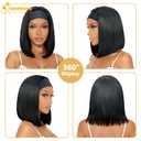 QUEENTAS 12 Inch Headband Wigs for Black Women Black Natural Straight Synthetic Heat Resistant Hair for Daily Use Dating Wear and Go Glueless Bob Wig Shoulder Length (#1B)