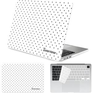 Seorsok Compatible with New MacBook Air 13.6 inch Case M4 M3 M2 2025 2024-2022 Release A3240 A2681 A3113 Touch ID,Premium Cream Textured Black Polka Dot Plastic Hard Shell Case&Keyboard Cover,White