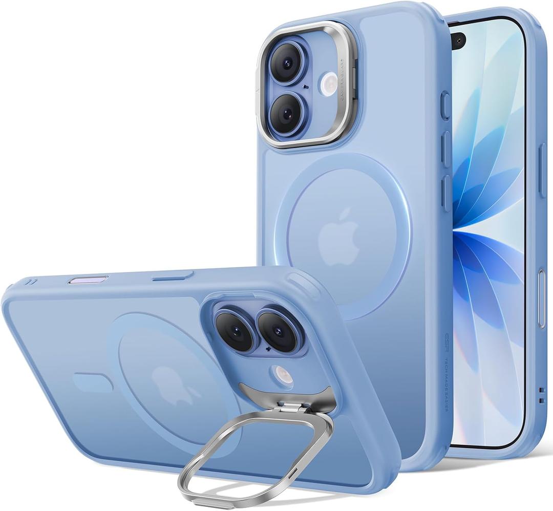 ESR for iPhone 17 Case with Stash Stand, Compatible with MagSafe, Military-Grade Drop Protection Magnetic Phone Case, Scratch-Resistant Back Cover,Frosted Light Blue
