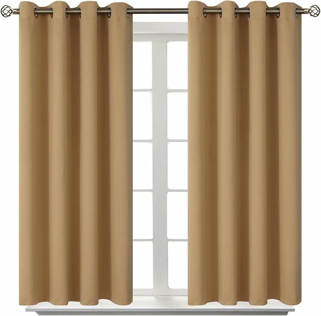 BGment Blackout Curtains for Living Room - Grommet Thermal Insulated Room Darkening Curtains for Bedroom, 2 Panels of 52 x 54 Inch, Khaki