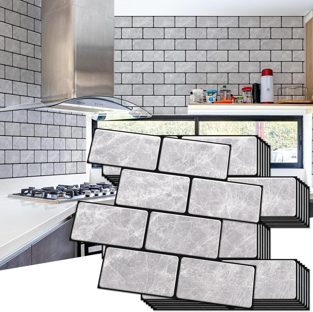 Art3d Peel and Stick Backsplash, 10-Pack Thickened Stick on Subway Tiles, Faux Ceramic Tiles for Kitchen, Bathroom, Jade Marble