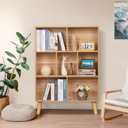 LEYAOYAO Wooden 7 Cube Book Shelf, Natural 3 Tier Bookshelf with Legs, Modern Open Storage Organizer,Boho Bookcase,Display Cabinet Shelf Free Standing Bookshelves for Bedroom,Living Room,Office