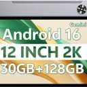 SVITOO 12 Inch Tablet, Android 16 Tablet 12 Inch Large Screen 2K Display, Octa-Core, 30GB RAM 128GB Storage 1TB Expandable, 13MP Dual Camera, 8800mAh, GPS, Dual Speakers, Face Unlock (Gray)