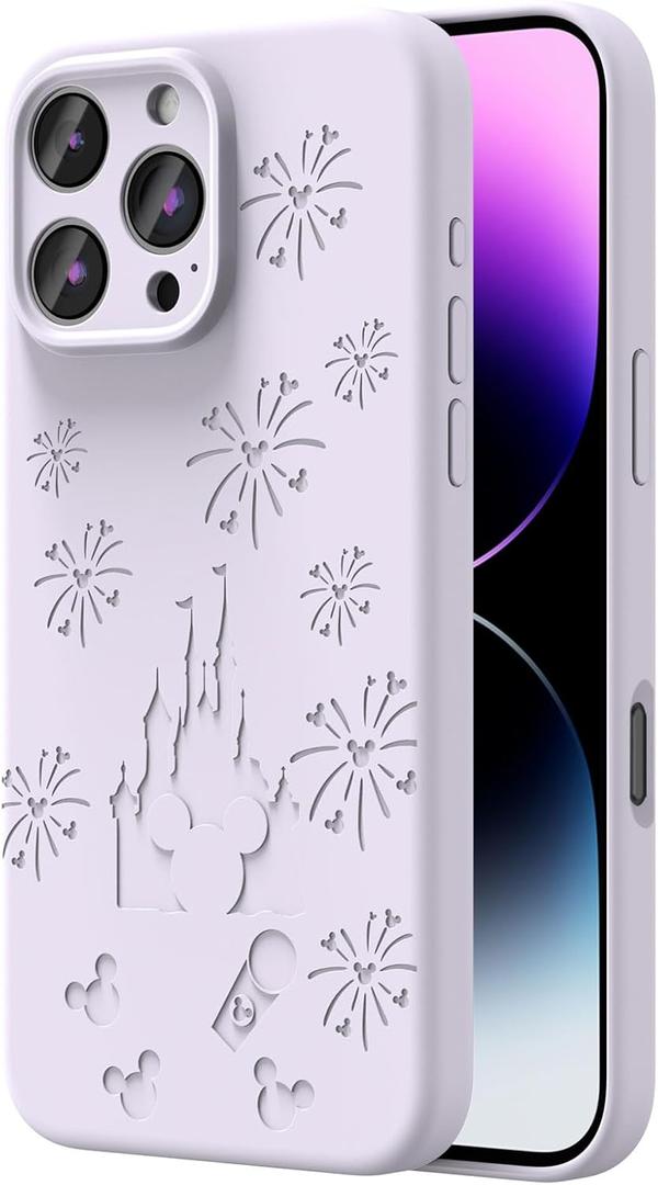 OAOA Magnetic Engraved Case Compatible with iPhone 16 Pro Case, Compatible with Magsafe, Camera All-Round Protection, Slim Liquid Silicone Phone Case for Women Girls, Lavender Castle