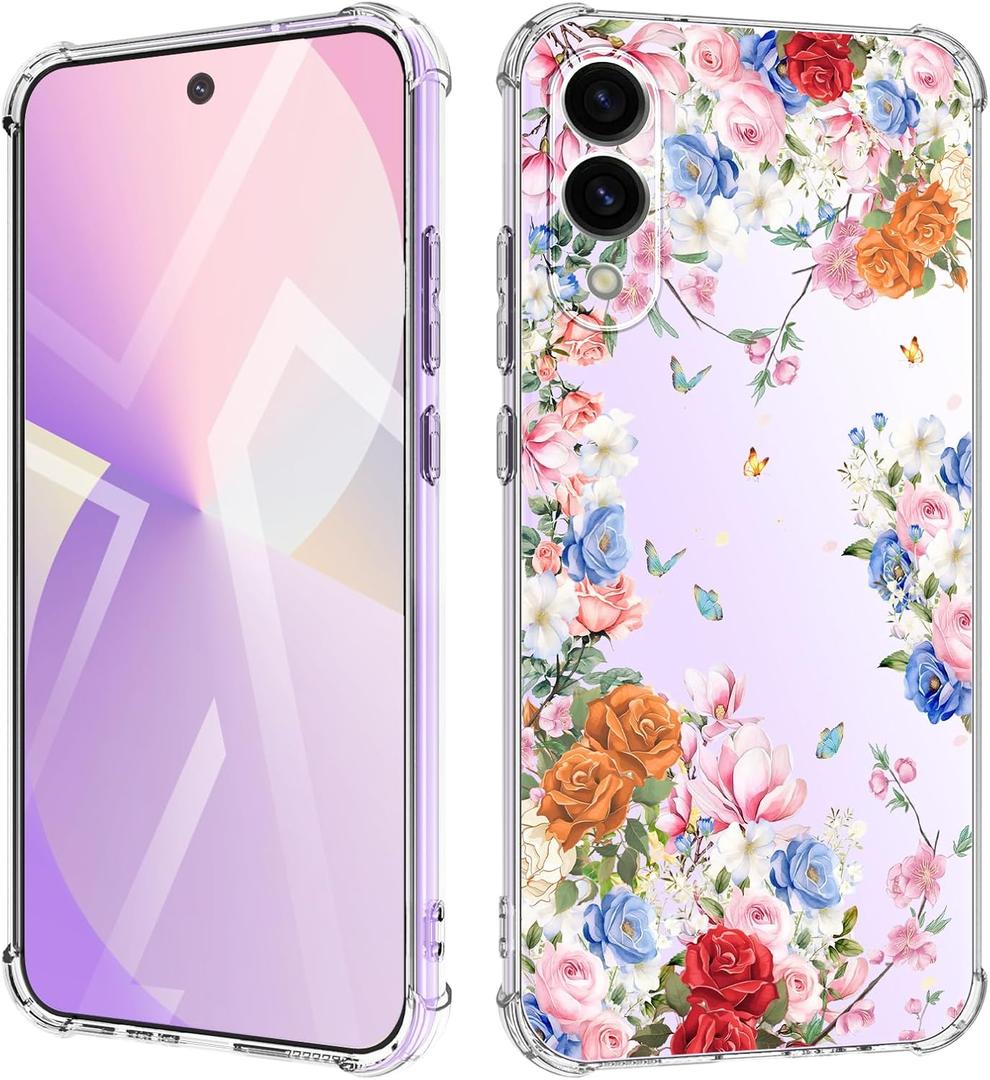 for Samsung Galaxy S25 Edge Case 5G 6.65", [10FT Military Grade Drop Test] Flowers Slim TPU Protective Shockproof Phone Case Cover (Pink Romance)