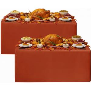 HolidayIdeas 2 Pack Fitted Thanksgiving Tablecloth for 6ft Tables, Rust Table Cover for Holiday Dinner & Buffet, Wrinkle-Resistant Fall Party Decorations for The Home