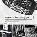 Black Boho Rattan Chandelier 18'' Hand Woven Chandelier Light Fixture 3-Light Farmhouse Drum Pendant Light for Dining Room Bedroom Kitchen Hallway Foyer, 18" 2-Layer