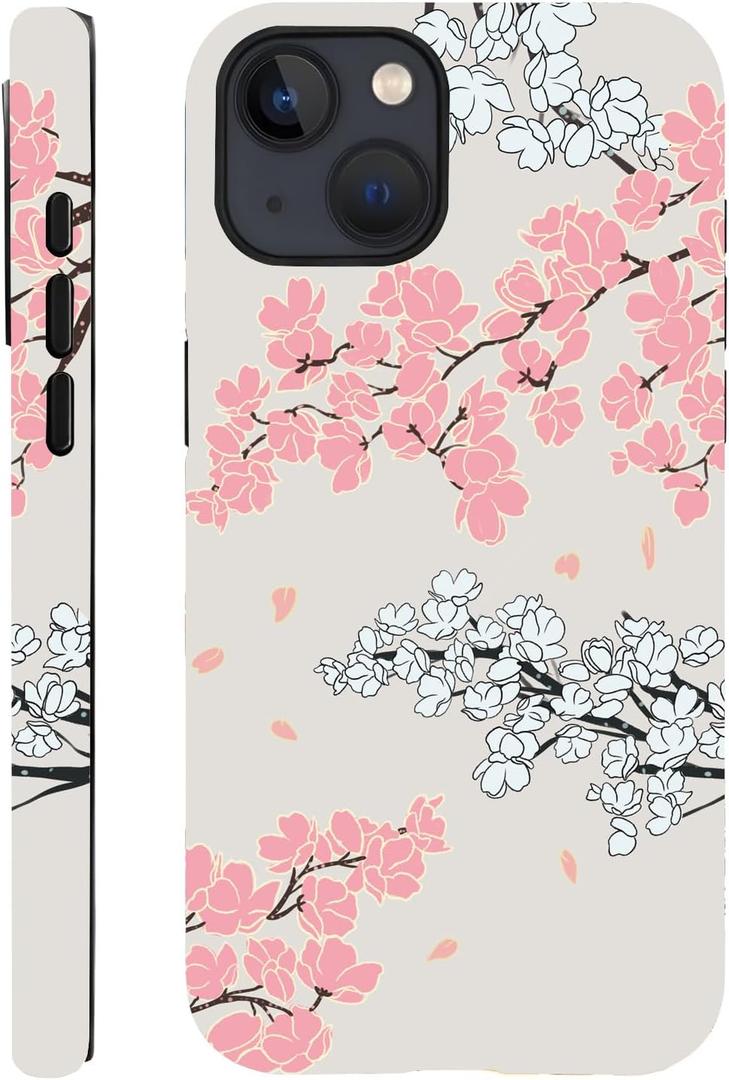for iPhone 13 Case Floral - Cute Cherry Blossoms Aesthetic Phone Case for Women Girls,Protective Cases for iPhone 13,Beige