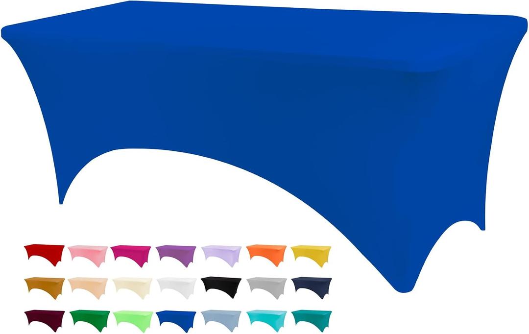 BDDC Table Covers for 8 Foot Tables, Royal Blue Washable and Wrinkle Resistant Stretch Tablecloths Rectangle 8ft for Events, Wedding, Banquets, Parties, 96" x 30"