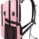 DUSLANG 17 Inch Laptop Backpack for Travel Water Resistant College Backpack for Women Laptop Bag with USB Charging Port and Clear Toiletry Bag Work Backpack,Pink A