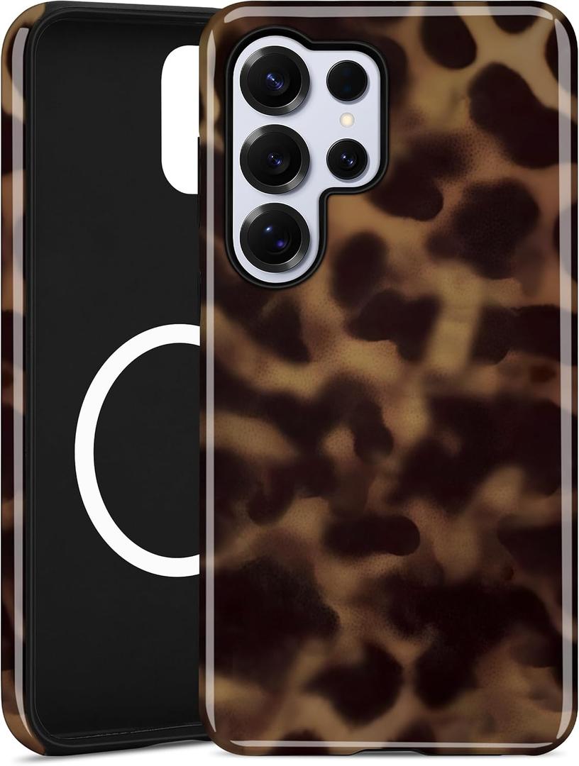 BSMOSPER Compatible for Samsung Galaxy S24 Ultra 5G Case, Dual Layer Heavy Duty 2 in 1 Shockproof Protective Phone Case,Cheetah Leopard Print
