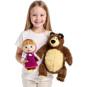 Masha and the Bear Official Plush Toy Set  10" Masha & 15" Bear Stuffed Animals  Cuddly Gift for Kids  Dolls from Hit Animated Series  Collectible Playset for Girls & Boys