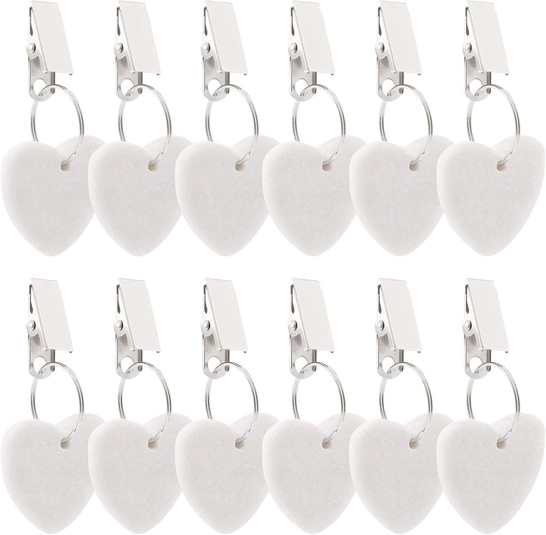 ZEAYEA Tablecloth Weights, Table Cover Weights Tablecloth Pendant for Indoor Outdoor, White Heart Shape Stone Table Weight Hanger with Metal Clips for Picnic Table Decoration