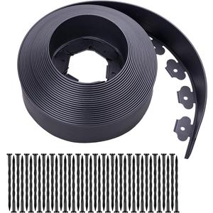 Garden Edging110ft Landscape Edging with 240 Spikes for Lawn 4 Inch Tall (110FT, Black)