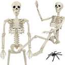 36" Skeleton Halloween Decorations, 3ft Life Size Human Skeleton with Full Body Movable Posable Joints Skeleton, Halloween Skeletons with 20 Spiders for Yard Haunted House Props Indoor Outdoor Decor