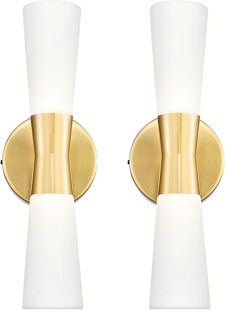 kudos Bathroom Sconces Set of 2,16inches Gold Wall Sconces, Modern Bathroom Light Fixtures with Milk White Glass, Dimmerable 3000K/4000K/5000K for Bedroom Hallway, KDVL13-GD-2PK
