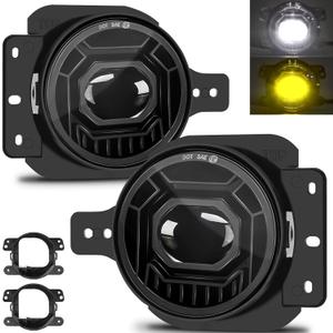 4 Inch Round LED Fog Lights for 2018-2025 Jeep Wrangler JL JLU & Jeep Gladiator JT, 60W White Amber Fog Lamps with 2 Pair Mounting Brackets, Front Bumper Off-road Fog Light for Jeep Accessories