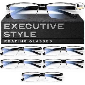 6 pack 2.5 Executive Style Reading Glasses Men  Durable Readers with Blue Light Filtering Comfortable Fit with TR90 Frames