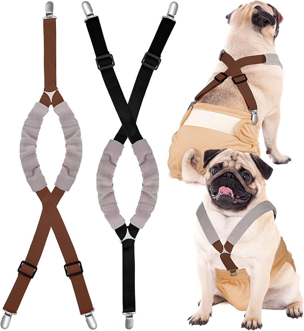Saintrygo 2 Pcs Dog Suspenders for Diapers Female Male Belly Bands Canine Harness Keep Diaper on Your Pet for Small Medium and Large Dogs(Black, Brown, Medium)