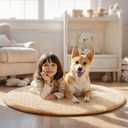 Ophanie Round Rug 4Ft Beige Circle Area Rug, Fluffy Fuzzy Small Bedroom Carpet, Plush Soft Shaggy Floor Living Room Circular Christmas Decor for Kids Boys Girls Home Aesthetic, Nursery, Classroom