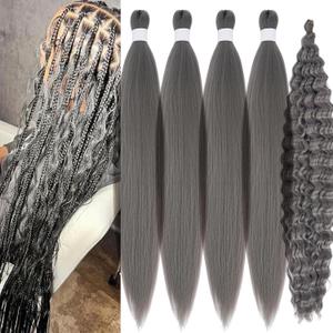 Gray Braiding Hair Pre Stretched With Boho Hair For Braiding, Synthetic Grey Wavy Boho Braiding Hair For Curly Crochet Hair, Knotless Bohomian Curly Braiding Hair Extensions For Boho Braids