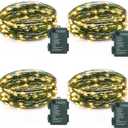 4 Pack Fairy Lights Battery Operated, 16.4 Ft 50 LED Starry Fairy Lights with Auto Timer Dark Green Copper Wire Twinkle Lights for Wedding Bedroom Christmas Decor (Warm White)