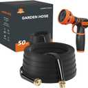 Giraffe Tools Garden Hose 50FT Lightweight Lay Flat Water Hose Kink Free Flexible Hose with 9 Spray Function Nozzle, Black