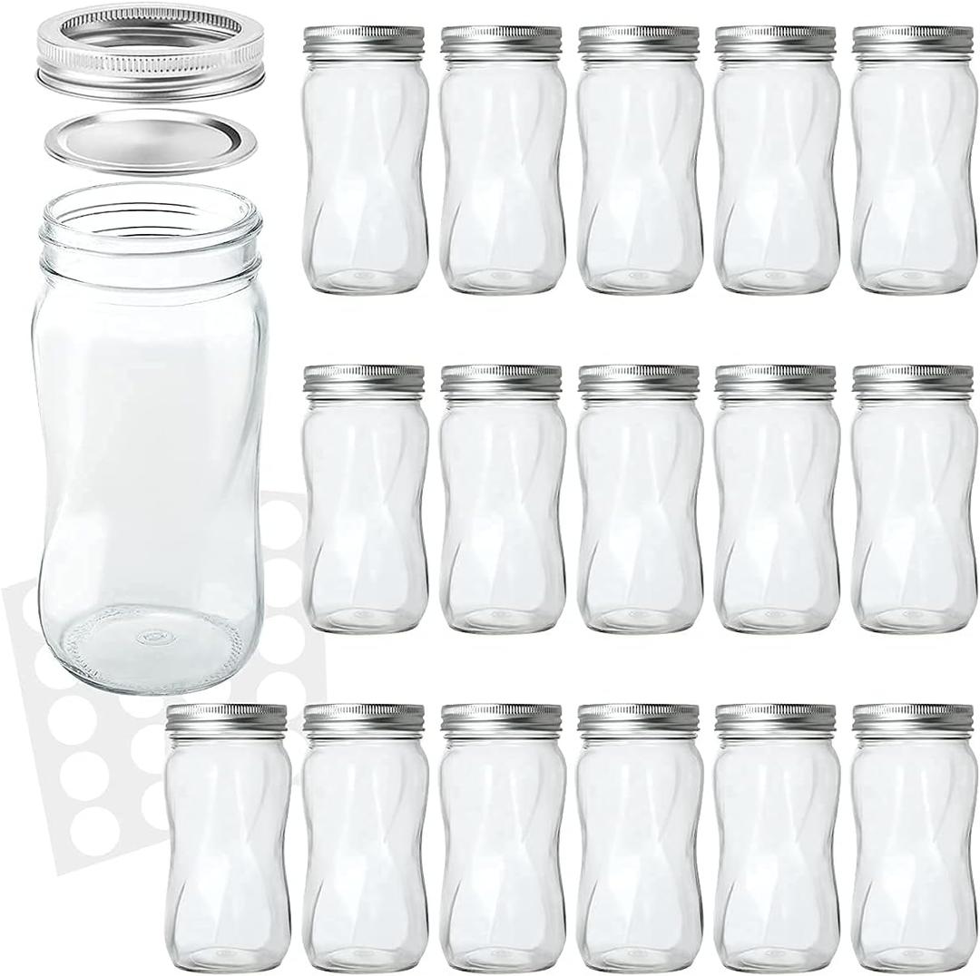 KAMOTA Mason Jars 16 OZ With Regular Lids and Bands, Ideal for Meal Prep, Jam, Honey, Wedding Favors, Shower Favors, DIY Spice Jars, 16 PACK, 20 Whiteboard Labels Included