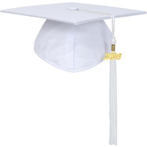 Unisex Adult Matte Graduation Cap with Tassel Year Charm (White)