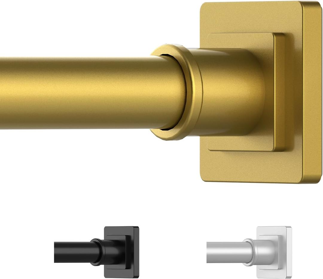 Gold Shower Curtain Rod 35-66 Inches Non-Slip Shower Rod Tension Mounted No Drill , Adjustable Tension Curtain Rod for Windows Bathroom