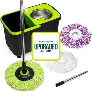 Simpli-Magic Premium Spin Mop Cleaning Bucket Set with 3 Microfiber Mop Heads Included