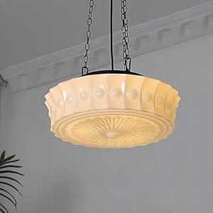 Milk Glass Pendant Light, 14" Mid Century Modern Schoolhouse Hanging Ceiling Light Fixture, Vintage Chandelier for Bedroom, Dining Room, Hallway, Kitchen Island, 4*G9 Dimmable Bulbs Included, 3000K