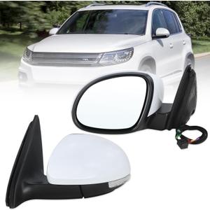 Left Driver Side Mirror Compatible With 2009 2010 2011 2012 2013 2014 2015 2016 2017 VW Tiguan With Manual Folding Power Glass Heated Turn Signal White Replace#5N1857507P9 B9(6Pins)