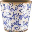 Farmhouse Ceramic Planter 5.5 Inch Large Plants Pot Crack White Blue Flowers Plant Pots with Drainage Hole Indoor Plants Kitchen Rustic Antique Decor Gift