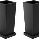 Metal Tall Outdoor Planters Set of 2, 20 inch Durable Tall Planters with Rust-Proof Coating & Drainage Insert Shelve & Trays, Black Outdoor Planters for Porch, Garden, Patio, Yard