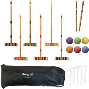 Juegoal Six Player Croquet Set with Wooden Mallets Colored Balls for Lawn, Backyard and Park, 28 Inch