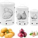 Kitchen Potato and Onion Storage Bin,Metal Vegetable Storage Bins Set of 3 with Aerating Holes and Lids,Farmhouse Canisters Sets for the Kitchen Countertop (1, Circular)