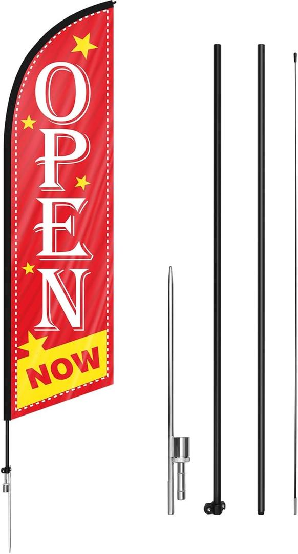 Now Open Flag Open Feather Flag Pole Kit for Business Advertising Outside Includes 1 Open Flag Pole Grand Opening Flags Custom Banners for Open Themed Business Banner Outside