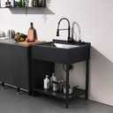 Free Standing Stainless Steel Utility Sink with Faucet, 30.7"D x 21.6"W x 35"H
