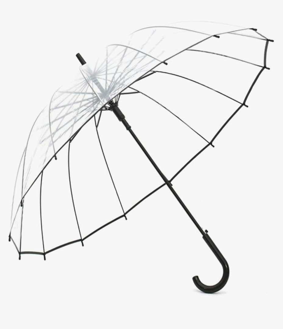 Lancoon Clear Bubble Umbrella 16 Ribs Big Size Windproof Auto Open See Through KS10Black