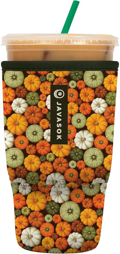 Sok It JavaSok Iced Coffee & Cold Soda Insulated Neoprene Cup Sleeve, Pumpkin Spice, Large: 30-32oz