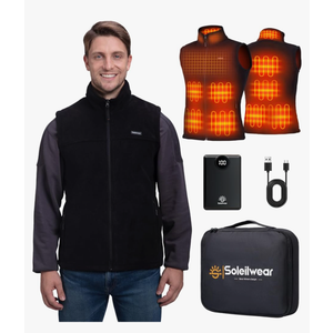 Soleilwear Heated Vest for Men, Fleece Vest with 12000mAh Battery Pack, Rechargeable Heated Jacket Indoor Outdoor Hunt Camp M
