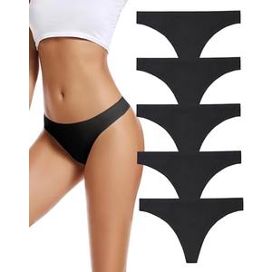 Voenxe Seamless Women Underwear Thongs,No Show Ladies Thong,No Line Workout Breathable Comfortable Panties,Soft Undies,5-Pack, Size XL