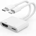 [MFi Certified] USB-C and Lightning to HDMI Adapter for iPhone, 4K@60Hz Sync Screen Apple to Digital AV Adapter with 100W Charging Port for iPhone 17/16/15/iPad/MacBook to HDTV/Projector/Monitor