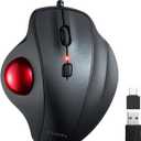 SANWA Wired Ergonomic Trackball Mouse, Optical Vertical Rollerball Mice, Silent Buttons, 34mm Trackball, 600/800/1200/1600 DPI, Compatible with MacBook, Laptop, Computer, Windows, macOS, Red