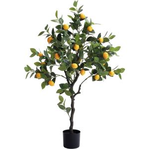 4ft Artificial Lemon Tree with Fake Lemons Floor Plants Artificial for Decor Realistic to Indoor Home Office Fauxe Lemon Tree, Yellow (3ft 11in)
